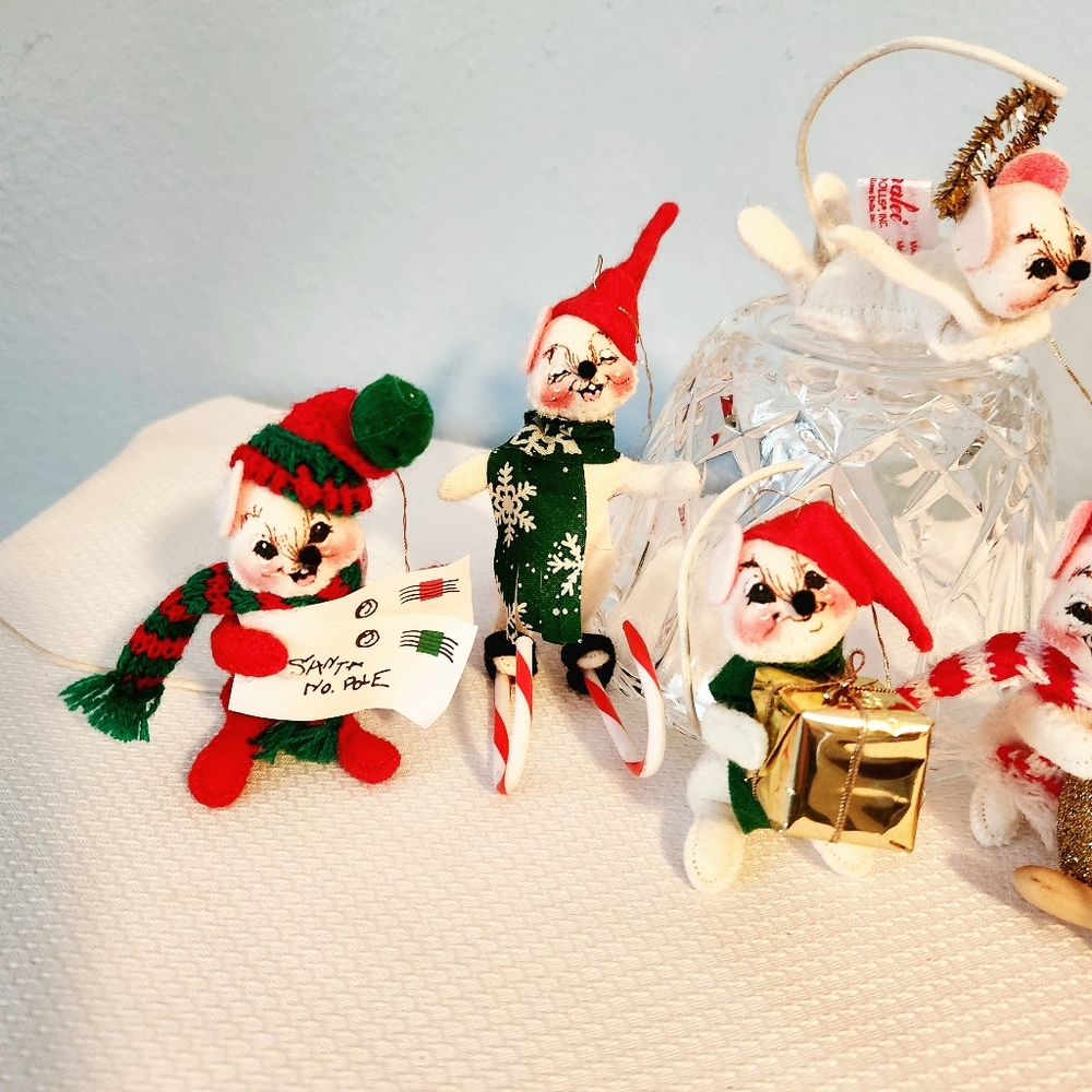 Annalee Christmas Mice Ornaments Baker Rolling Pin Ski Mouse Y2K Angel Bulb - Picture 2 of 5